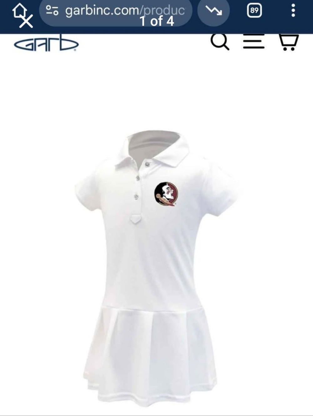 Garb Gear FSU Toddler White Polo Dress Size 2T